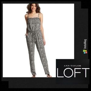 ANN TAYLOR LOFT Inked Feather Print Jumpsuit